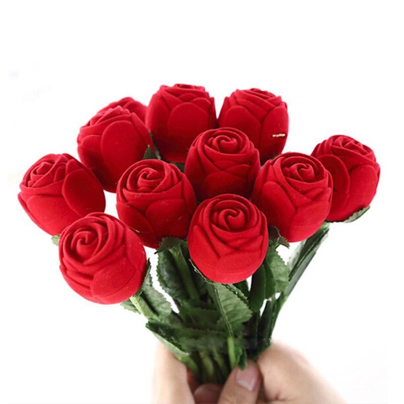 Romantic Red Rose Engagement Wedding Ring Box Earrings Jewelry Gift Box