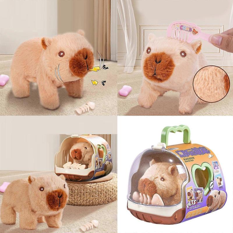 Realistic Walking Capybara Plush Toy with Sound Engaging Electric Pet Animal Dolls Toy for Children Interactive Toy  Pink