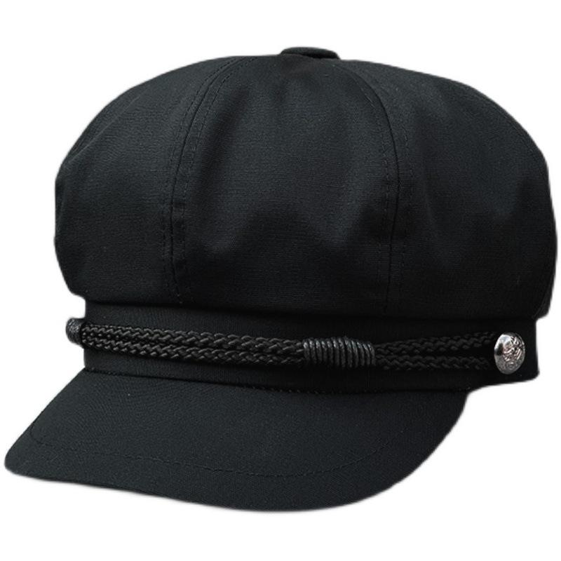 Small Head Circumference Spring And Summer Canvas Black Temperament Shows The Face Small Octagonal Hat Women'S Casual Versatile Literary And Artistic
