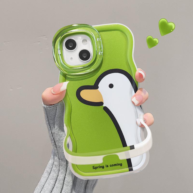 

Мультяшный большой белый утенок, применимый к iPhone16, чехол для Apple Phone 15 Promax Niche 14, двойная подставка 13, мягкий силикон Redmi K40/K40 Pro