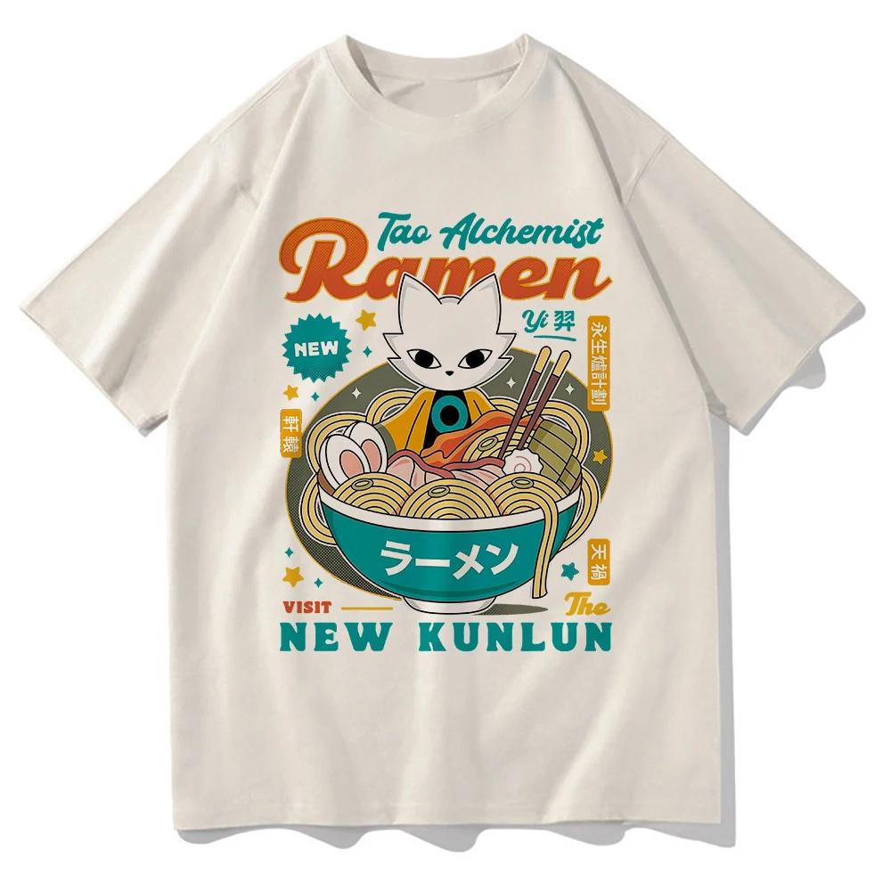 Nine Sols Yi Ramen T Shirt Fashion Men Aesthetic Funny Cute Cat Noodle T-Shirt Unisex High Quality Noodles Tees Shirts