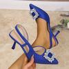 Crystal Square Buckle High Heels Sandals Women 2025 Spring Slip On Pointed Toe Pumps Woman Plus Size Party Wedding Shoes Mujer