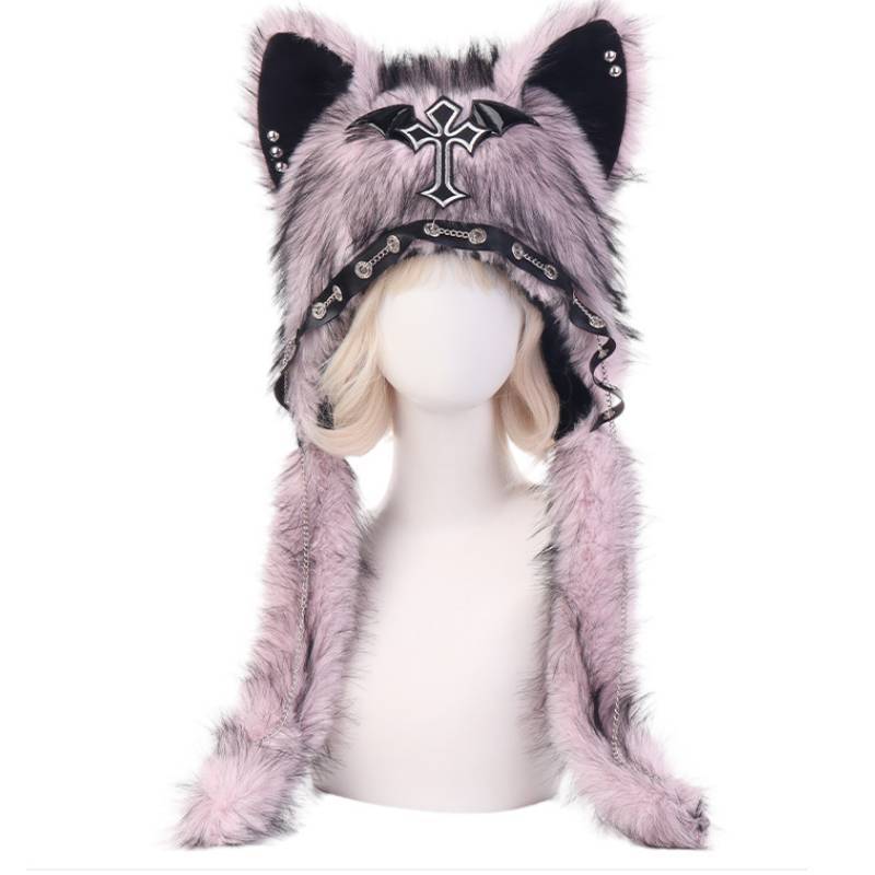 Plush Cat Ears Hat For Winter Warmth With Foldable Design For Punk Style Enthusiasts
