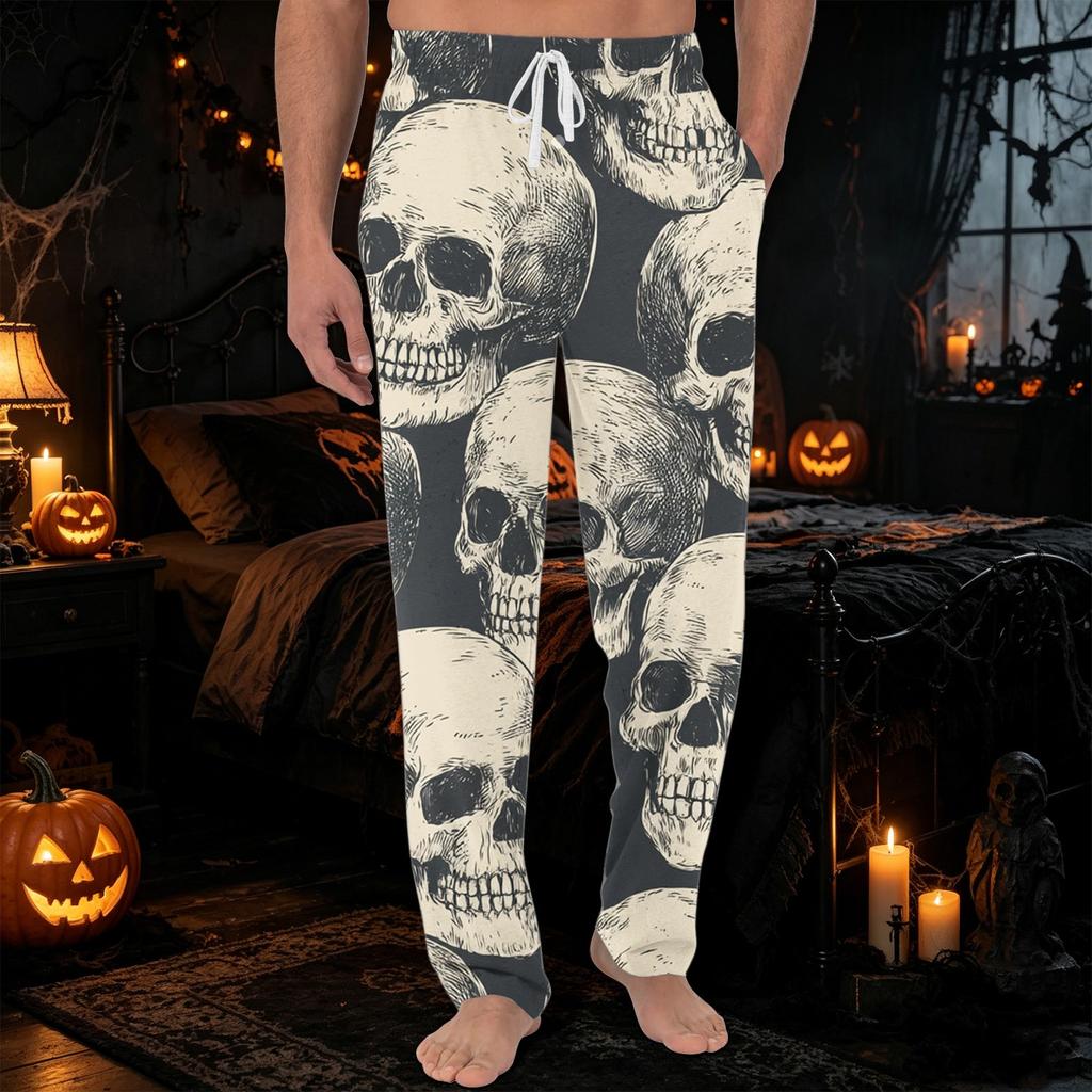 Men's Halloween Printed Knit Pajama Pants with Pockets - Color Casual Sleep Pants for Lounging