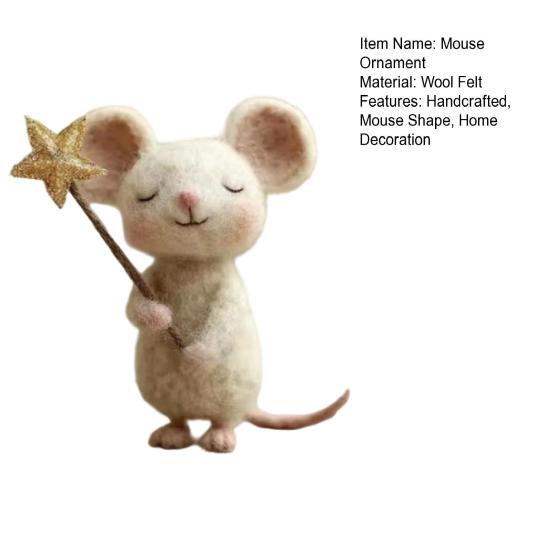 Handcrafted Felt Mouse Figurine Holding Star Mice Ornament Simulation Rat Statue Animal Sculpture Home Office Desktop Decoration