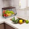 Fruit Basket, 2 Tier Fruit Basket, 2pcs Kitchen Organizer Basket with Wooden Lid Stackable and Wall Mountable Basket for Snacks and Vegetables Storage