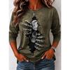 Tops for Women Halloween Print Round Neck Long Sleeve T-shirt Fall Casual Slim Pullover Women's Long Sleeve Top