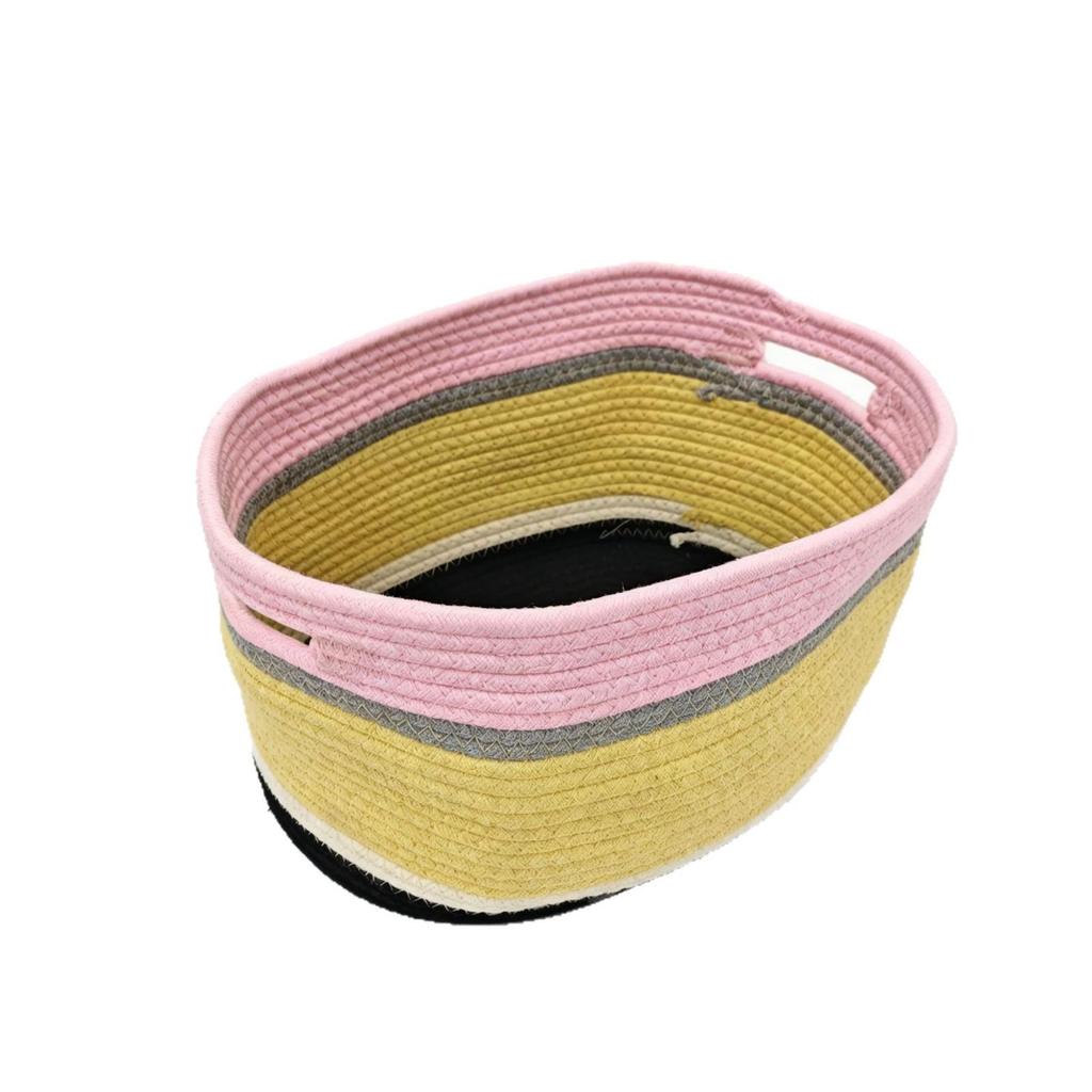 Color-block Cotton Rope Storage Basket for Living Room – Coffee Table Book and Clothes Organizer