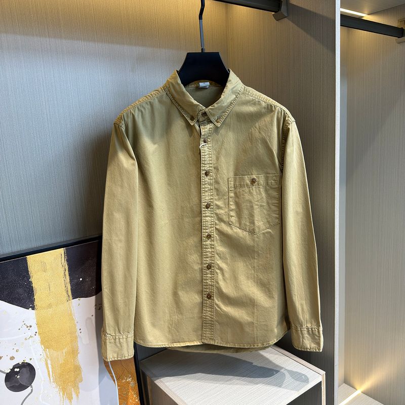 Men s Vintage Workwear Style Long-Sleeve Shirt with Turn-Down Collar, Pure Cotton, Loose Fit, Casual Japanese Style, Export Cut Label Khaki 2XL