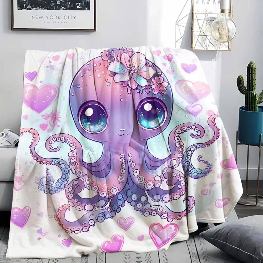Octopus Print Flannel Blanket, High quality Comfortable for All Seasons, Home Decor, Warmth and Comfort, Perfect for Christmas Gifts