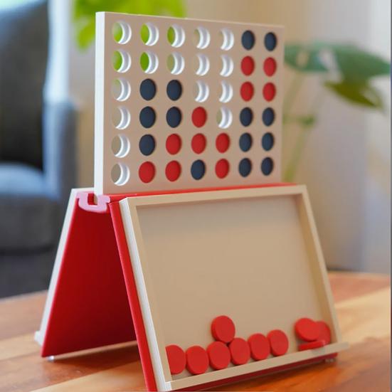 Four in A Row Board Game with Magnetic Closure Built-in Storage Travel Family Night Parties Book Shape 4 in A Row Strategy Board Game