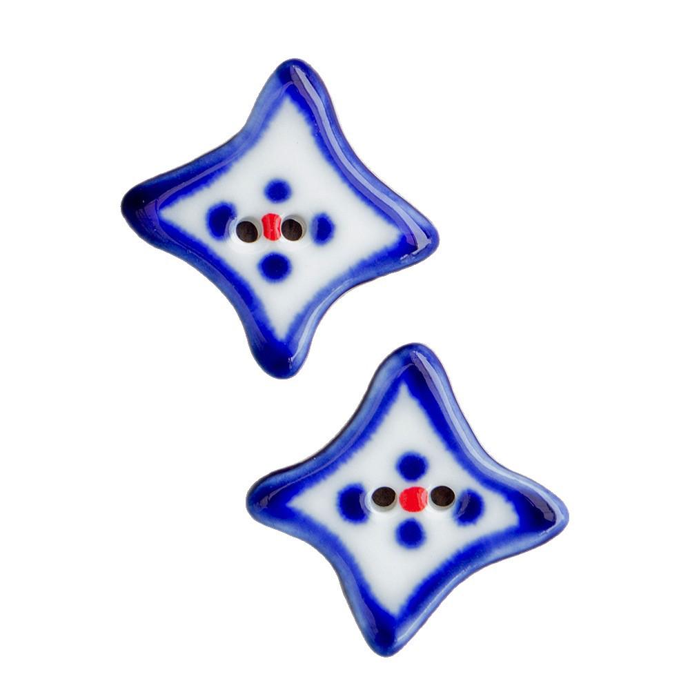 Hand-Painted Four-Pointed Star Ceramic Button - Handmade Ornament for Clothing Accessories