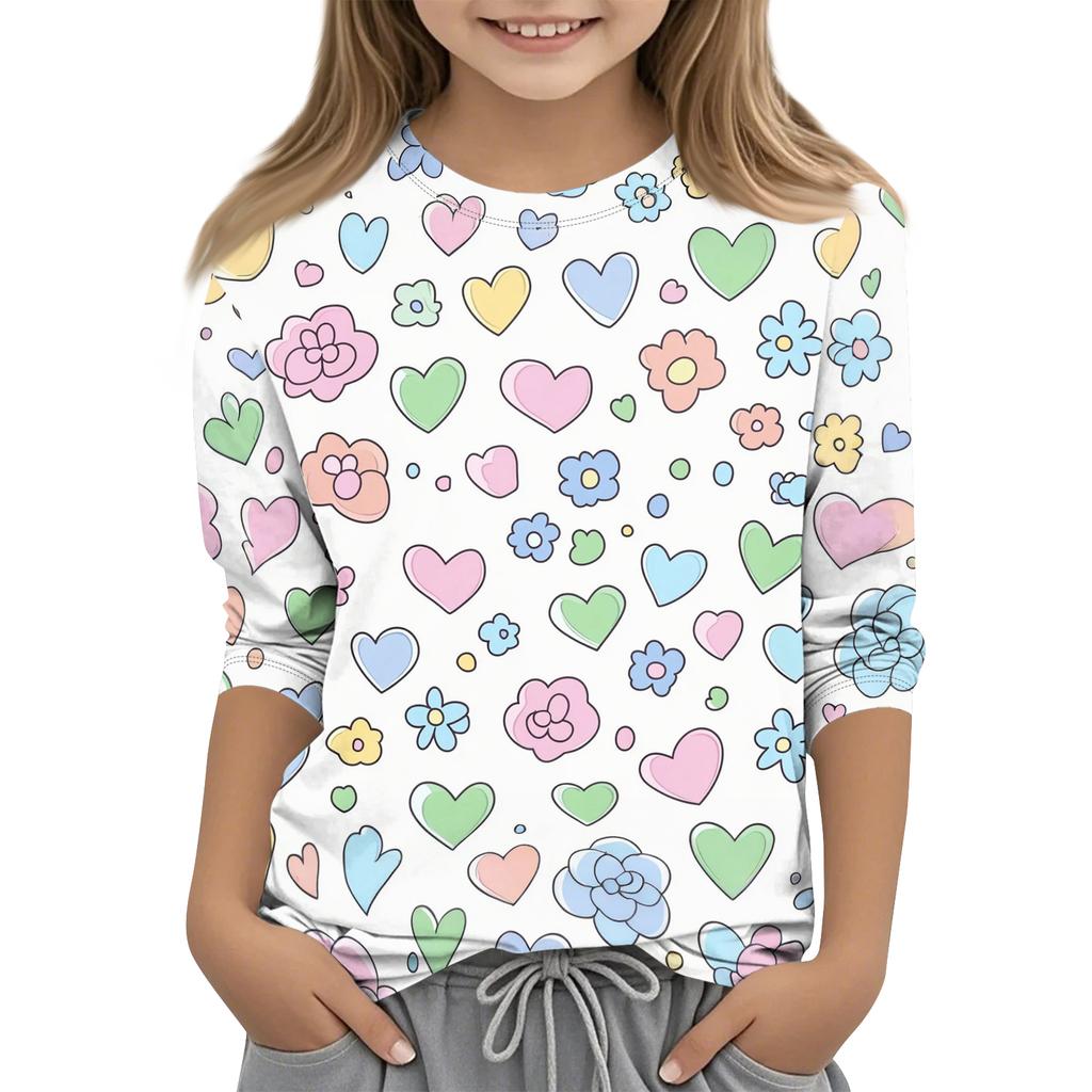 Children's Printed Round Neck Seven Quarter Sleeve Casual T-shirt