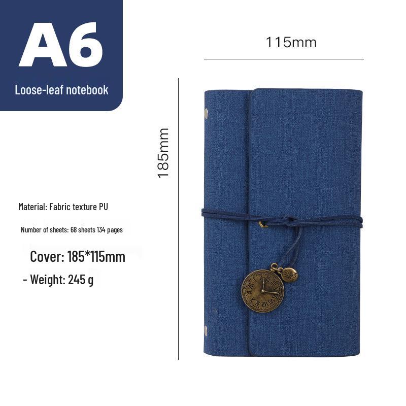 

A6 Strap-Bound Vintage Trifold Loose-Leaf Student Notebook with Customizable Logo Cover