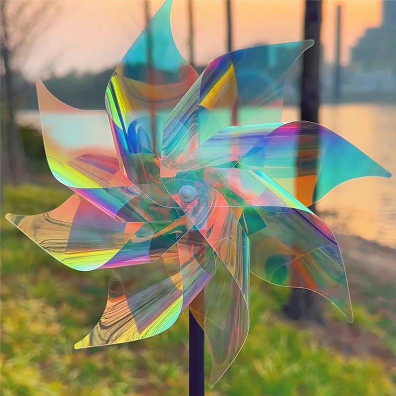 AEE4-Reflective Pinwheels Wind Spinner, Extra Sparkly Pinwheel With Stakes, Bird Repellent Blinder Devices