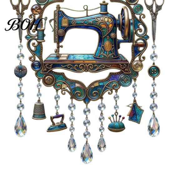Gift for Tailors And Patchwork Lovers Vintage Sewing Machine Crystal Wind Chime, Acrylic Outdoor Hanging Suncatcher, Indoor Ornament Colorful Pendants