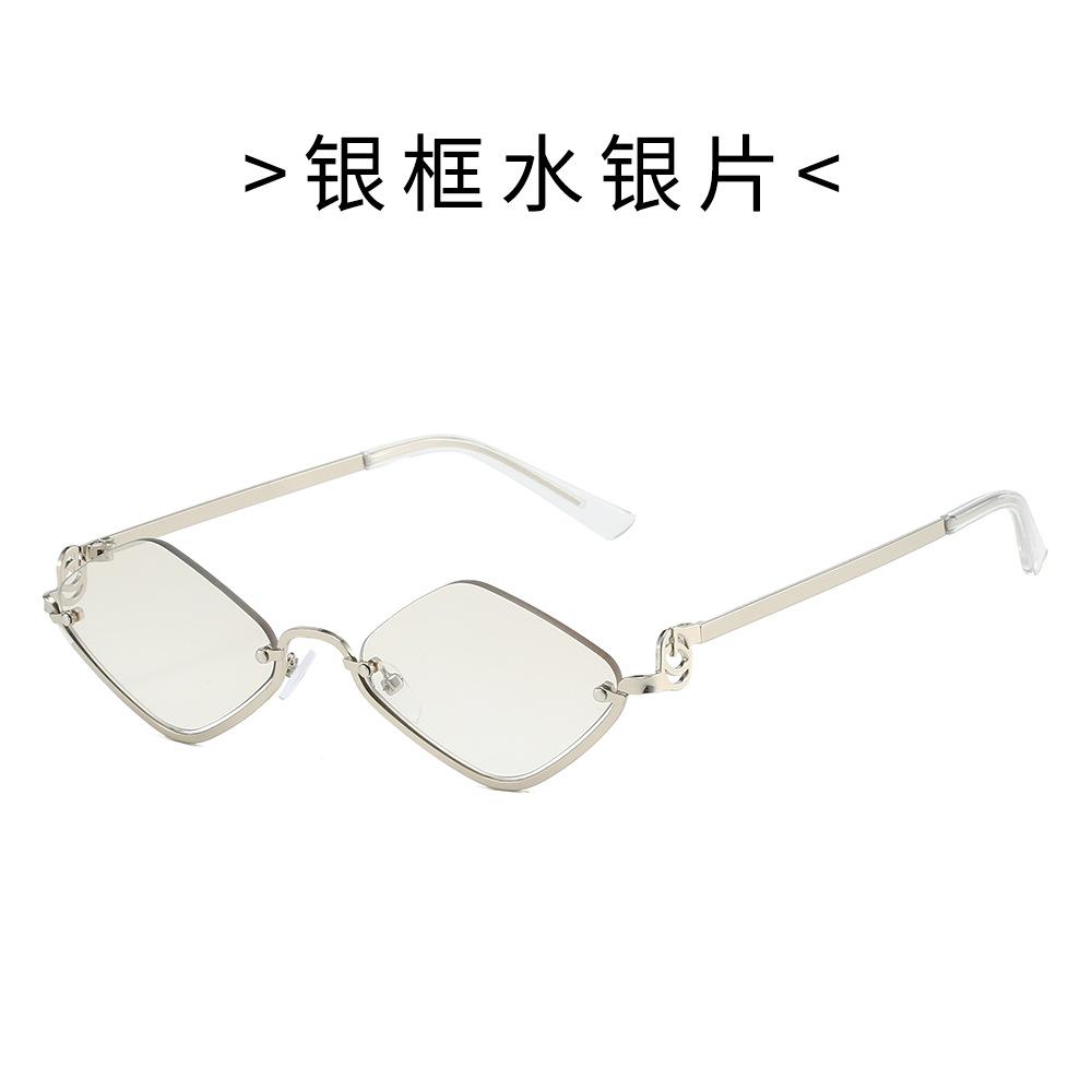 Stylish Metal Semi Frame Sunglasses for Women Men Diamond Shaped Half Cut Shades Beach Sun Protection