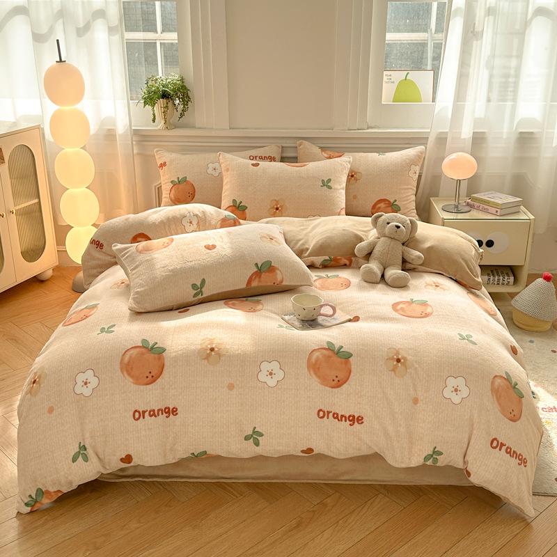 

Утолщенный пододеяльник из молочного флиса, цельный, пододеяльник из кораллового флиса, комплект из четырех предметов, двусторонний фланелевый флис 150x200cm single quilt cover оранжевый