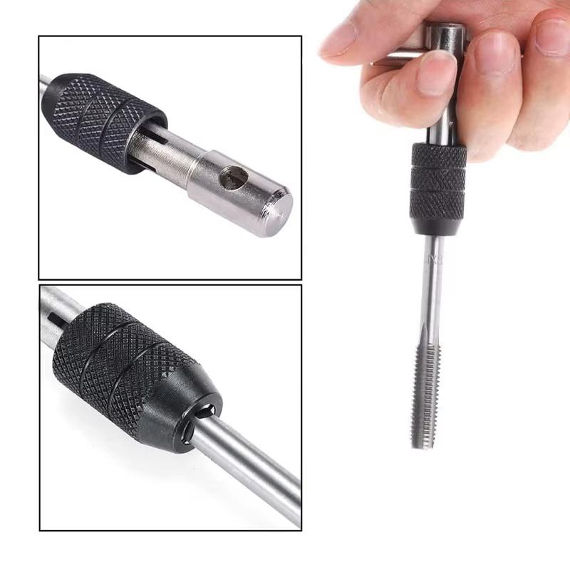 Adjustable M3-M12 T-Handle Ratchet Tap Holder Wrench Tap Wrench Drill Set Hand Tapping Tools Screw Thread Tap Drill Bit