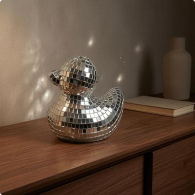 Mosaic Duck Figurine Compact Mirror Tile Mirrored Small Figure Silver