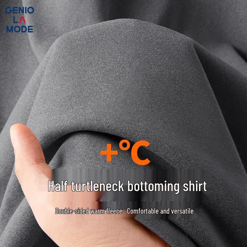 GENIOLAMODE Men s Winter Double-Sided Fleece Semi-High Collar Long-Sleeve T-Shirt 2XL