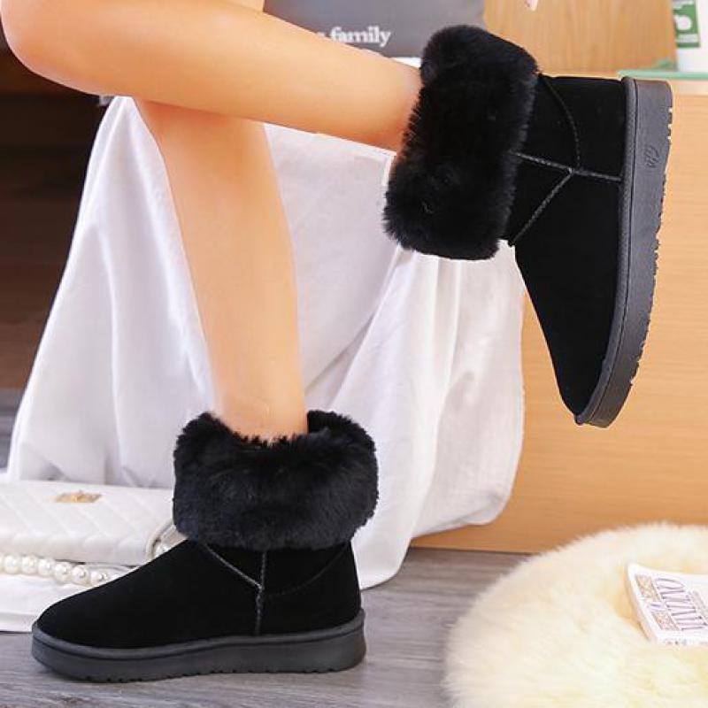 Fashion Winter Women Suede Snow Boots Black Warm Fur Boots Thick Sole Round Toe Comfort Low Heels Ladies Platform Ankle Boots Plush 2025