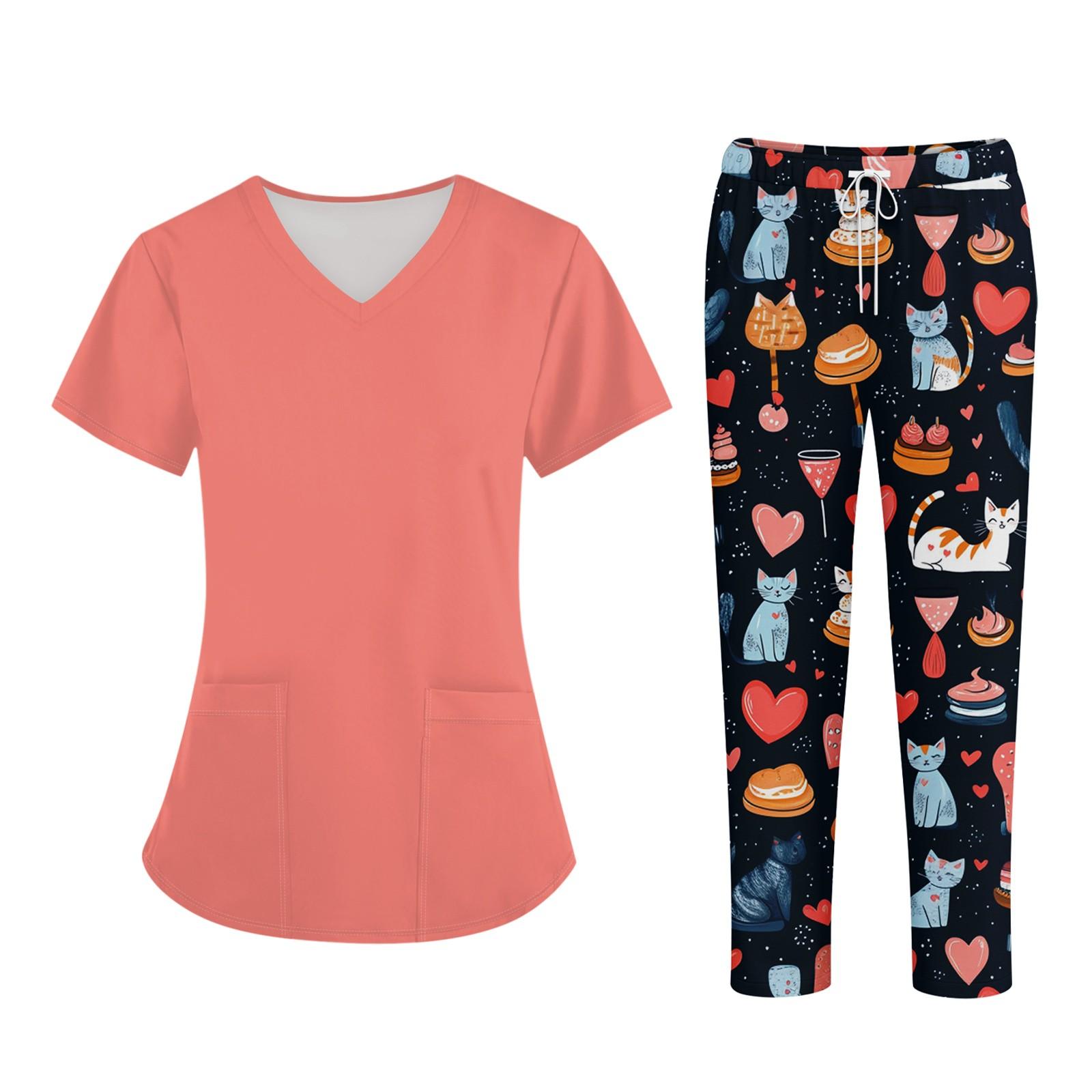 

Плюс размерСкраб с принтом Рабочая форма Топы для женщин Крест V-образным вырезом Хэллоуин Принт с короткими рукавами Забавные футболки Спецодежда Футболка с карманами XXL