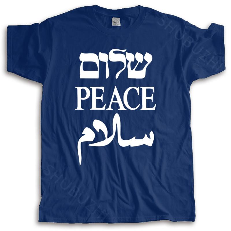 Cotton Tshirt mens summer Tops Shalom Peace Salaam Middle East English Hebrew Arabic TShirt summer teeshirt plus size S