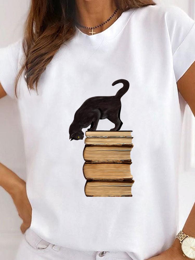 

Женская футболка с коротким рукавом и принтом, модная женская одежда, футболка с рисунком кота, животного, домашнего любимца, стильная одежда, летние женские футболки XXXL