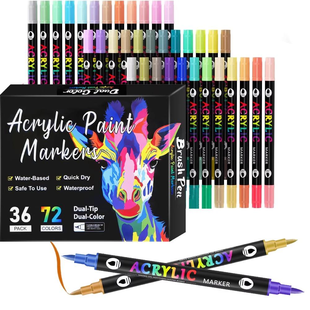 24/48/72 Colors Acrylic Paint Markers Soft Tip Double Nib Markers New Paint Pens Art Supplies