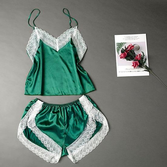 Lace Trim Pajama Set for Women 2 Piece V Neck Sleeveless Cami Tank Top And Shorts Pjs Set Summer Sexy Lounge Sleepwear