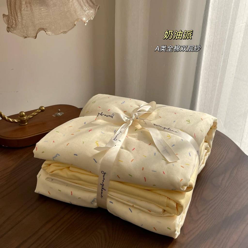 Live Broadcast Explosion Class A Maternal And Infant Grade Cotton Pure Cotton Double-Layer Yarn 4-Pcs Set Student Children'S Dormitory 3Pc Quilt Cover