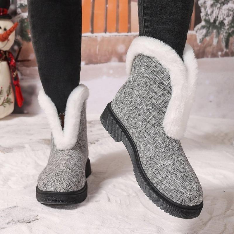 Wish Women's Cotton Shoes Fall and Winter New Large Size Round Toe Thick Sole with Fleece Seam Bag Shoes Snow Boots