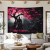 2D Japanese Warrior Tapestry Wall Art with Cherry Blossom Tree Scene