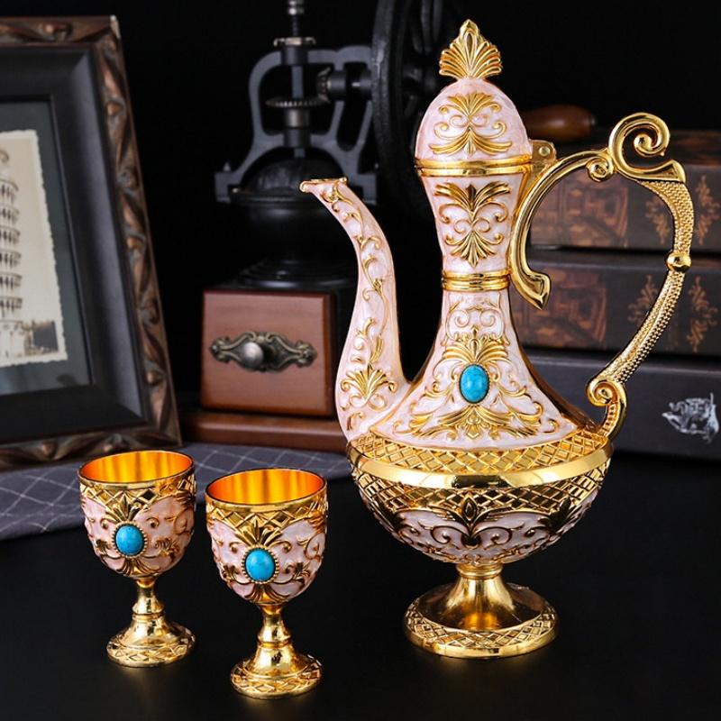 European Wine Set, Alloy Home Wine Pot Wine Glass Set, Exquisite Vintage Wine Glass, Wine Pot Home Living Room Decoration, 1Set