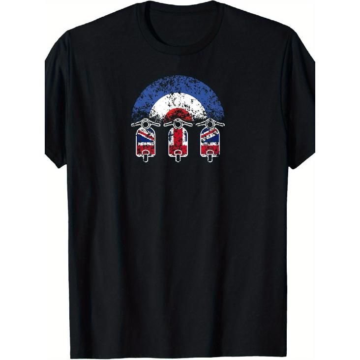 Men S & Women S British Flag Motorcycle Moped Graphic T-Shirt - Short Sleeve Round Neck Casual Flag Design with Union Jack & Red & Colors S чёрный
