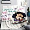 1PC Mafalda Print Flannel Blanket, High quality Comfortable for All Seasons, Home Decor, Warmth and Comfort, Perfect for Christmas Gifts 79