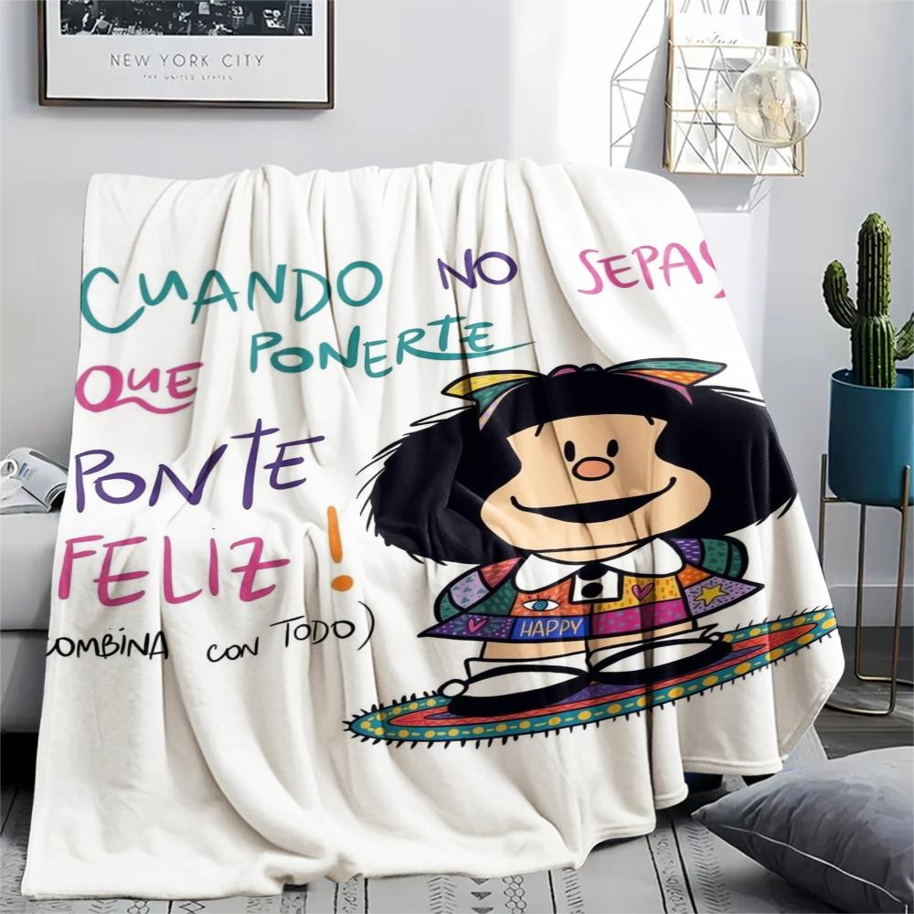 1PC Mafalda Print Flannel Blanket, High quality Comfortable for All Seasons, Home Decor, Warmth and Comfort, Perfect for Christmas Gifts 79