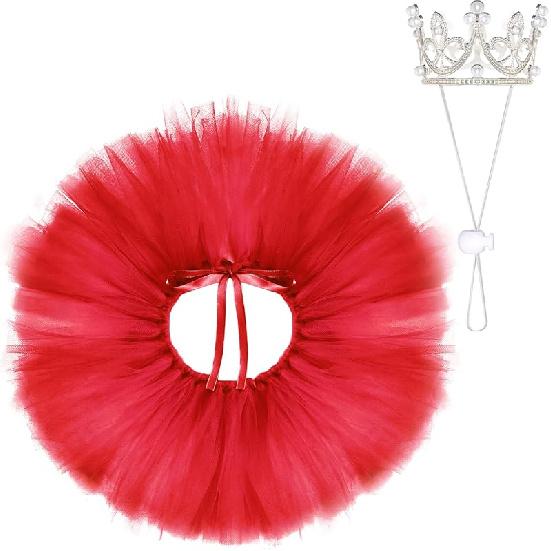 Pet Costume Set Tutu Skirt with Pearl Crown for Small Dog Cat Halloween Birthday Wedding Photo Prop Costume (Red) красный