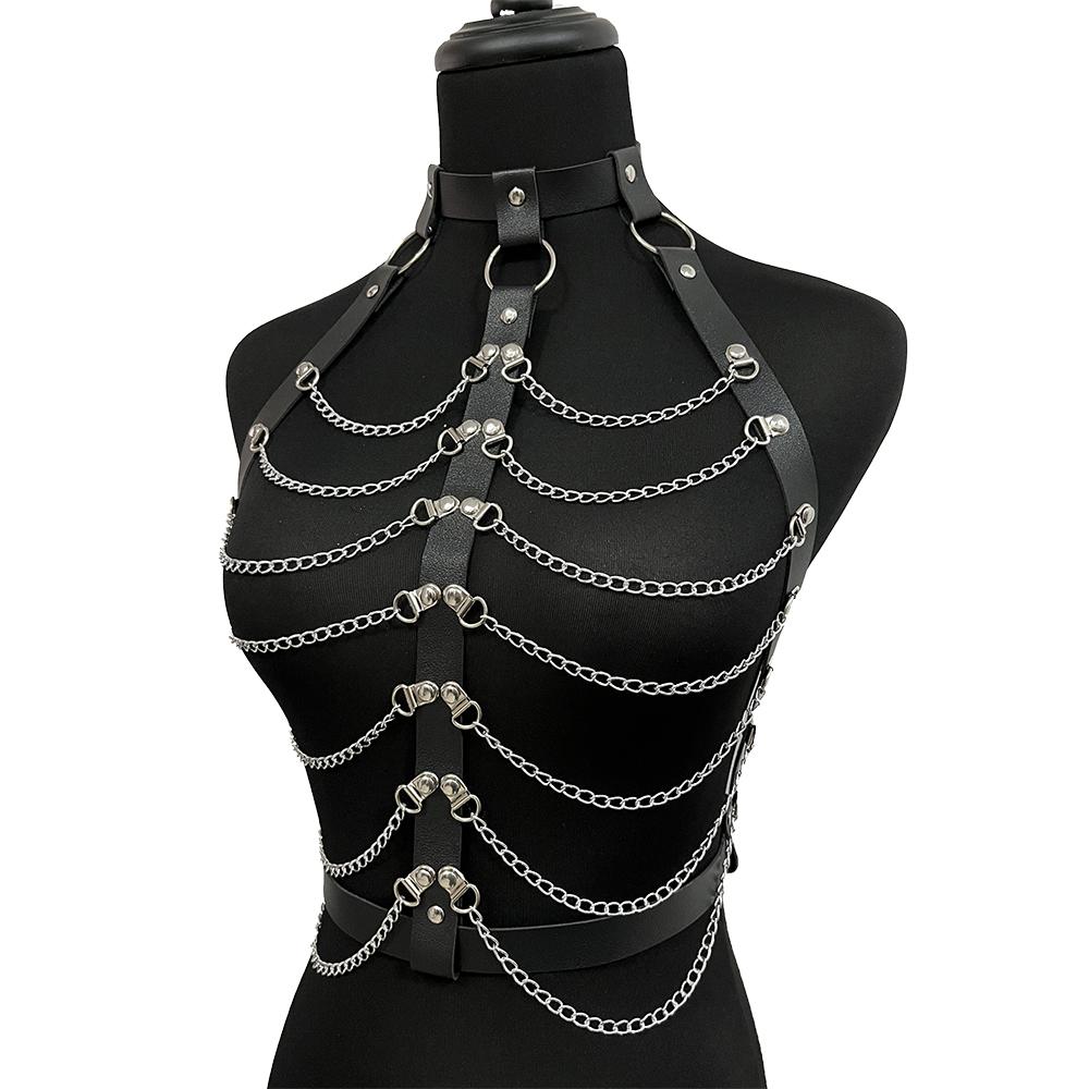 Women's Belt Body Harness Bra Bondage Chain Chest Harness Leather Lingerie Bdsm Fetish Clothing Gothic Women Suspenders Straps