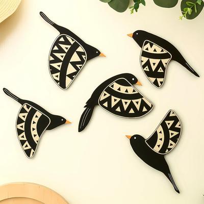 Wooden 3D 5 Pieces Birds for Wall Art Panel | Wood Bird Folk Art Wall Hanging Art Decoration Item for Living Room, Bedroom