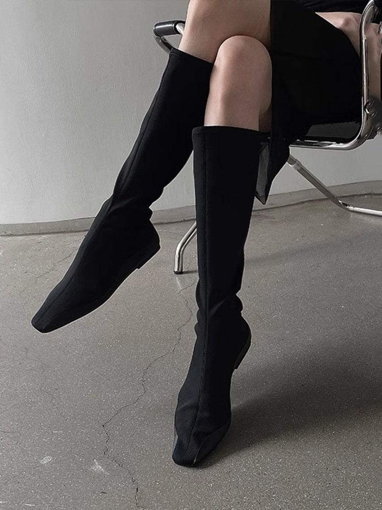 Designer Women Stretch Modern Knee High Boots Fashion Slip On Shoes Autumn Winter Flats Women's Long Booties