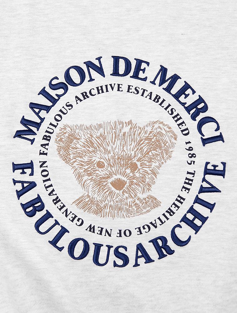 LA MAISON STUDIO [Fleece Line Selection] Women'S Crop Bear Friends Embossed Embroidery Sweatshirt Ash Gray (Fcb3Ts355W)