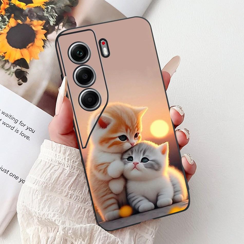 For Tecno Camon 40 Pro 4G Camon40 Elegant Floral Cat Phone Case For Camon 40 40Pro 4G CM6 CM5 Black Silicone Soft Cases Bumpers
