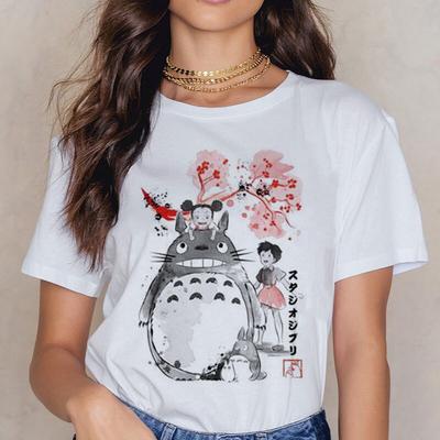 Totoro Studio Ghibli T Shirt Kadın Harajuku Ullzang T Shirt Moda anime tişört Komik Karikatür Tişörtleri En Tees Kadın