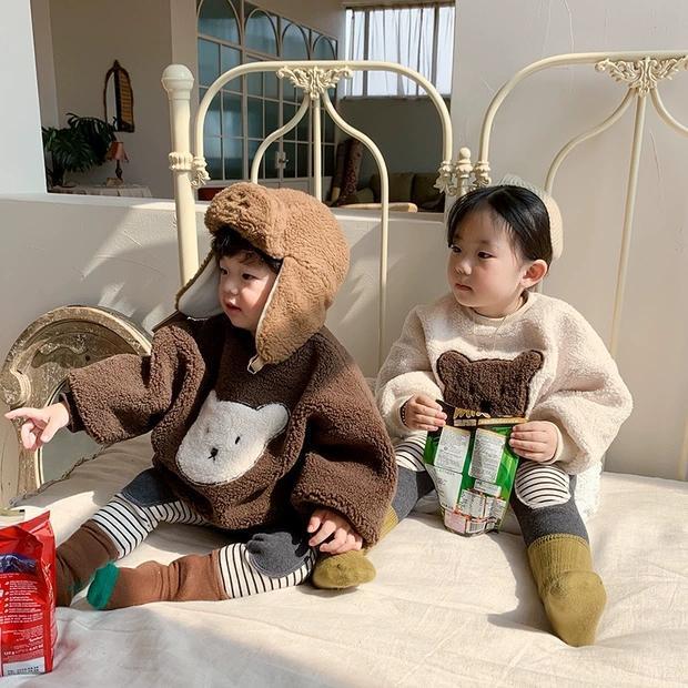 Velvet Hoodie Winter Clothing for Boys and Girls Cartoon Embroidered Velvet Sweater Korean Warm Top