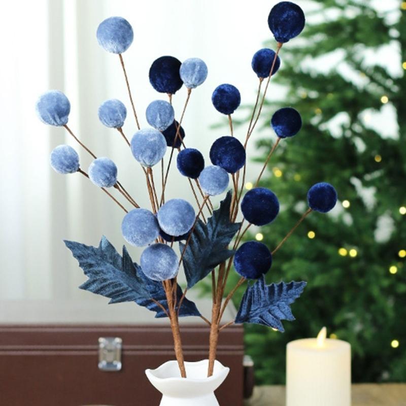 Christmas Tree Ornament Stem Delicate Velvety Ball Stem For DIY Christmas Tree And Wreath Decoration
