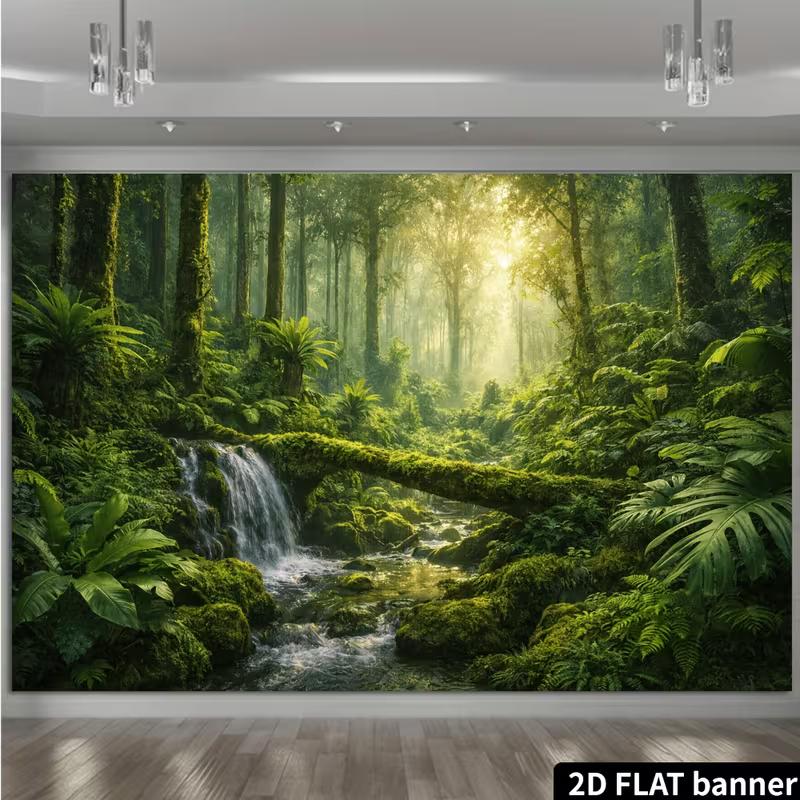 2D Jungle Waterfall Backdrop for Nature, Bohemian and Forest Themed Photography