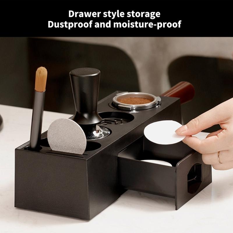 ABS Coffee Portafilter Rack Distributor Holder Convenient Espresso Tamper Mat Stand with Drawer Coffee Accessories