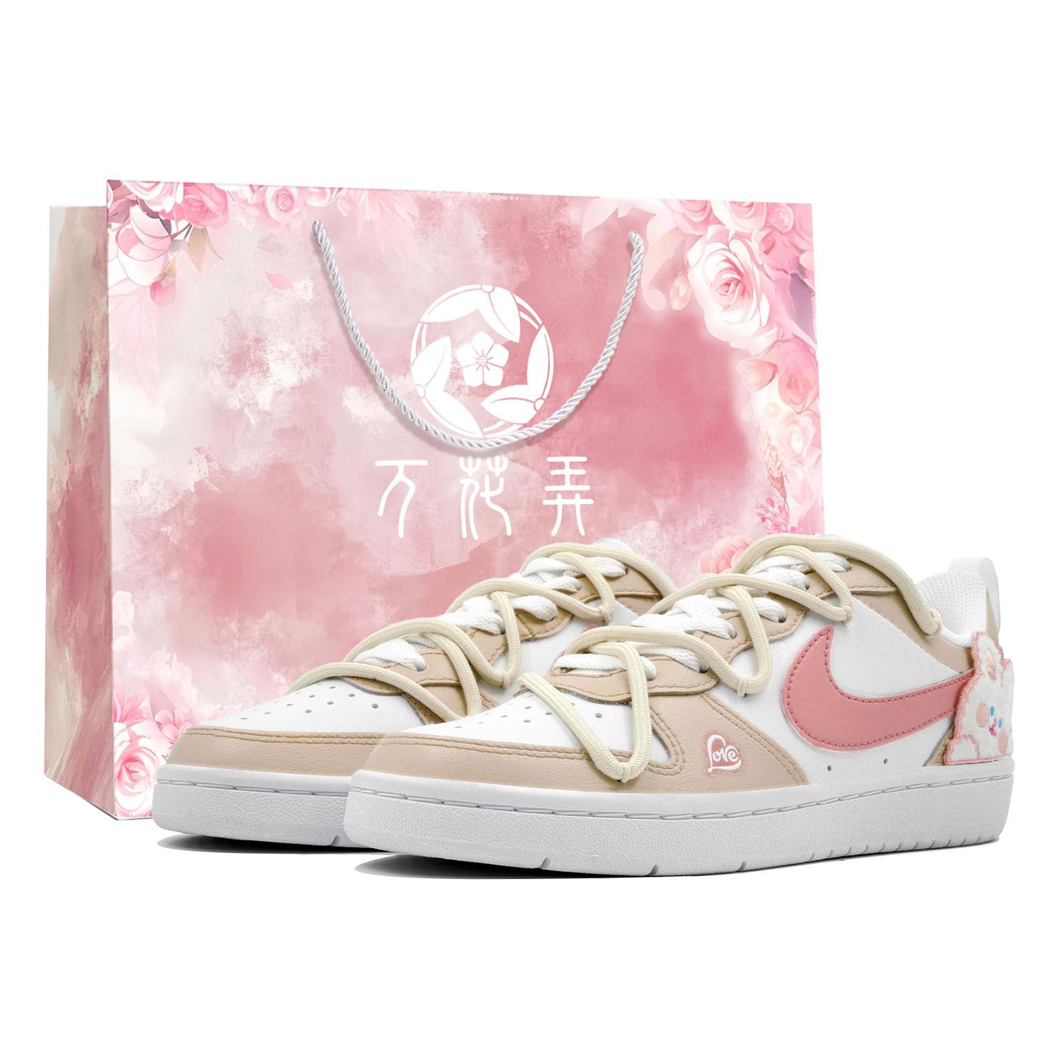 

Nike Court Borough Wan Hua Nong, Cute Bunny, Box Low top Skateboard Shoes Women s White Yellow Pink BQ5448-100(Team113-) 39